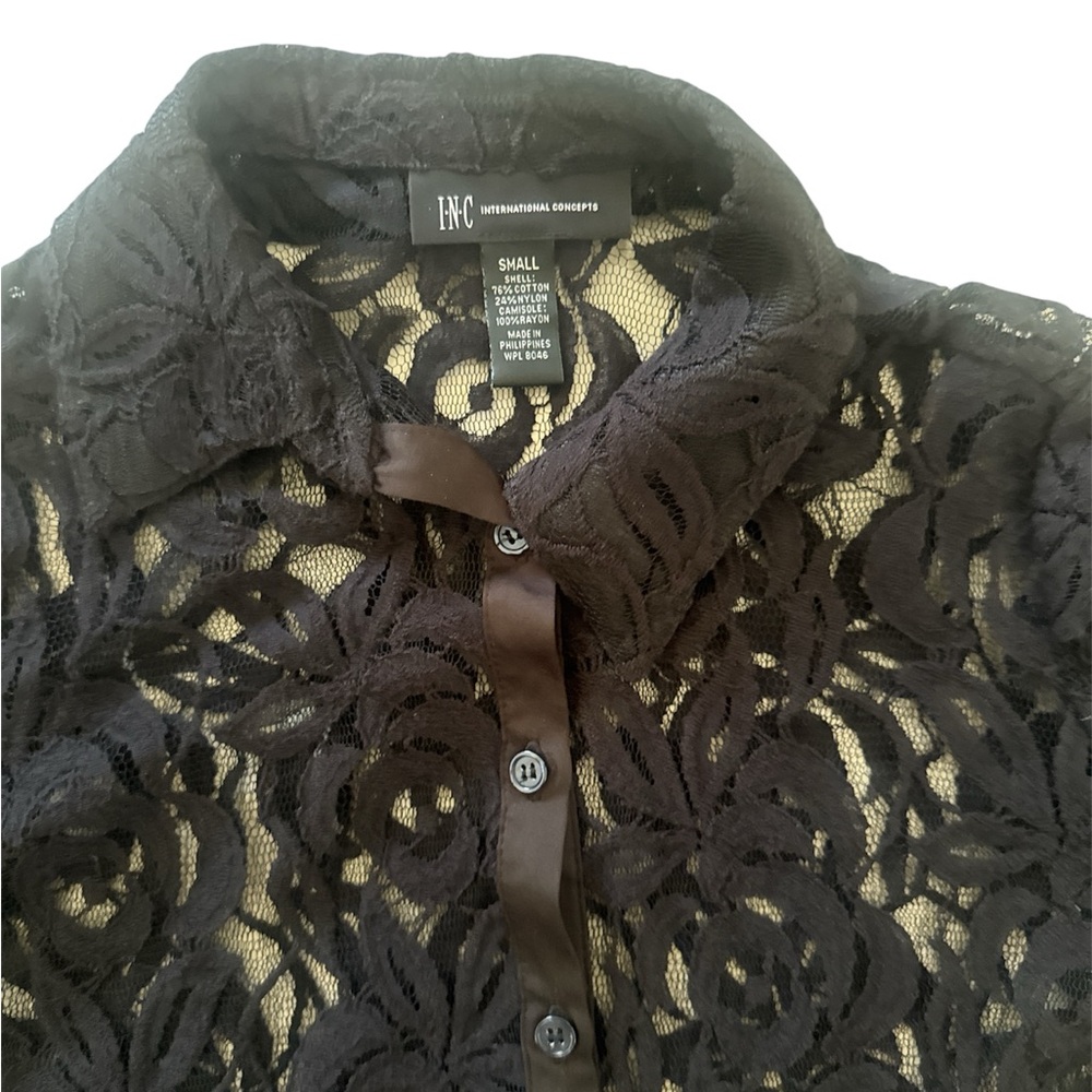INC International Concepts women Sheer Black Lace Shirt women